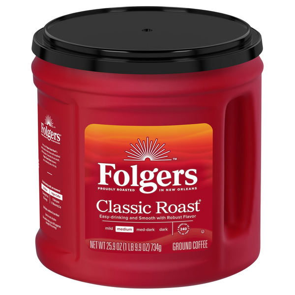 Coffee Grounds and Whole Beans Folgers Coffee, Ground, Medium, Classic Roast hero