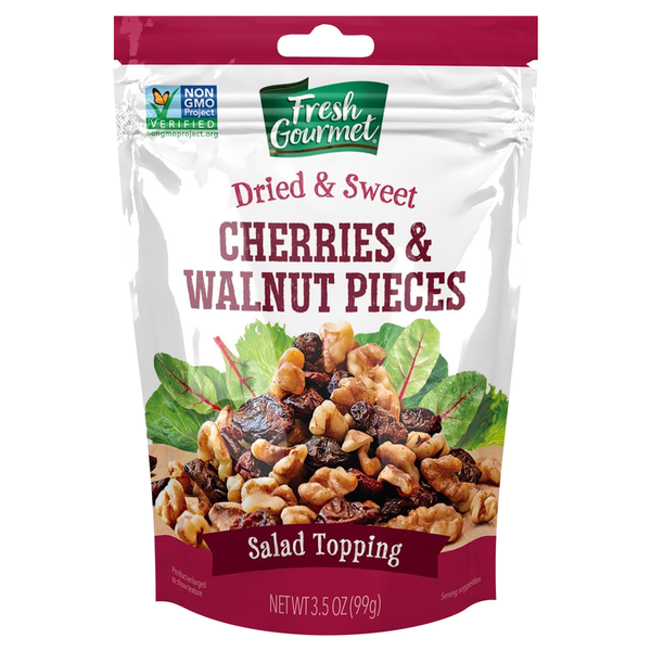 Salad Dressing & Toppings Fresh Gourmet Salad Topping, Dried & Sweet, Cherries & Walnut Pieces hero