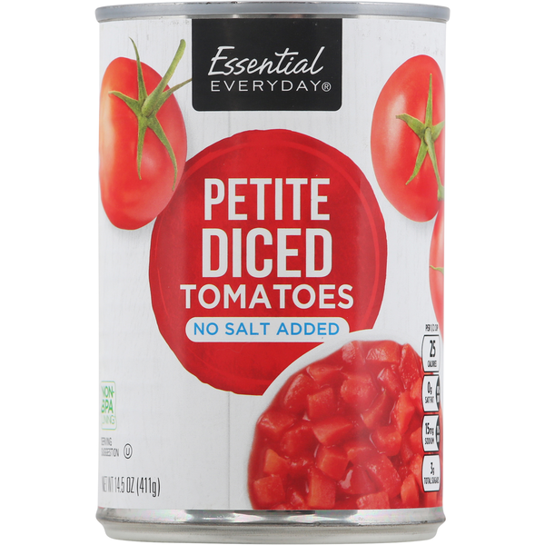 Canned Fruit & Applesauce Essential Everyday Tomatoes, No Salt Added, Diced, Petite hero