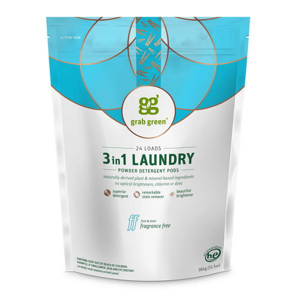 Laundry Grab Green 3-in-1 Laundry Detergent Pods, Fragrance Free, Plant-Based hero