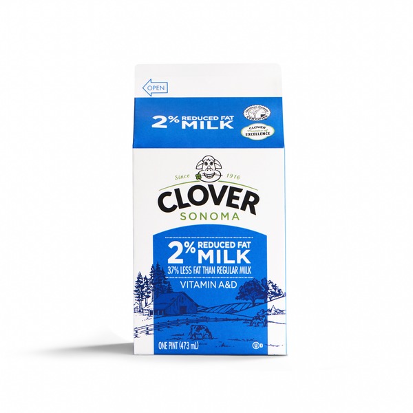 Milk Clover Sonoma Conventional Reduced Fat 2% Milk Pint hero