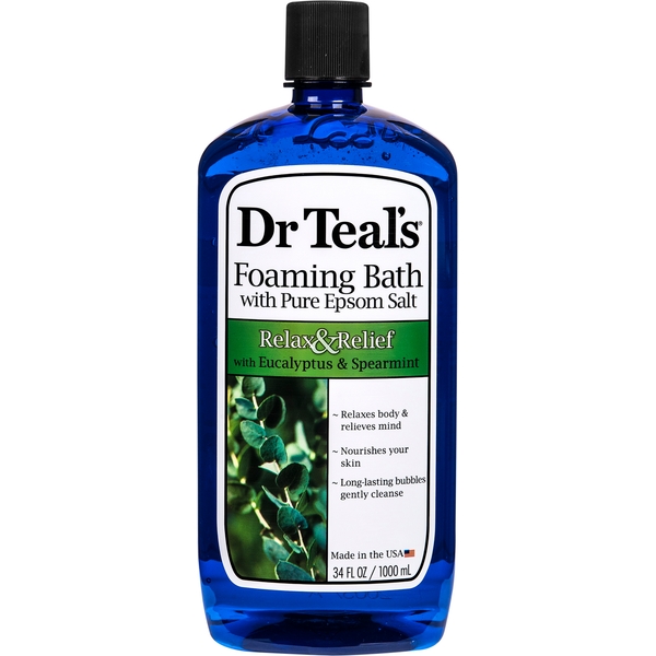 Body Lotions & Soap Dr Teal’s Foaming Bath with Pure Epsom Salt, Relax & Relief with Eucalyptus & Spearmint hero