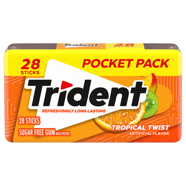 Mint & Gum Trident Gum, Sugar Free, Tropical Twist, Pocket Pack hero