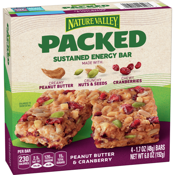 Breakfast Bars & Pastries Nature Valley Sustained Energy Bar, Peanut Butter & Cranberry hero