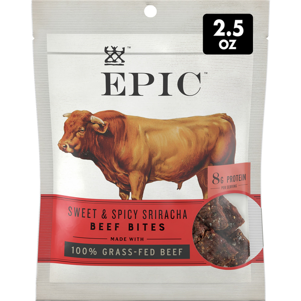 Popcorn & Jerky EPIC Sriracha Beef Bites, Grass-Fed, Whole30 hero