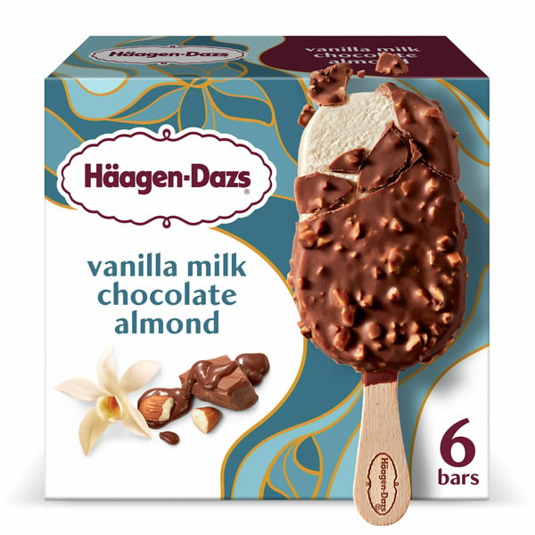 Breakfast Bars & Pastries Haagen-Dazs Vanilla Milk Chocolate Almond Ice Cream Bars hero