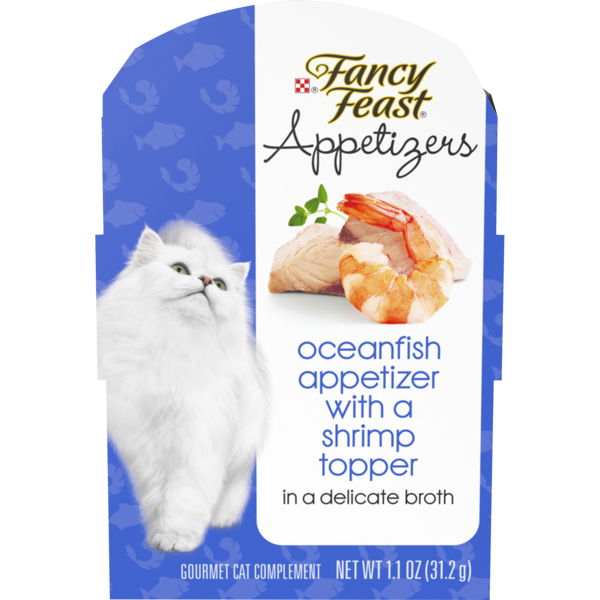 Purina Fancy Feast Wet Cat Food Complement, Appetizers Oceanfish With a Shrimp Topper in Broth hero