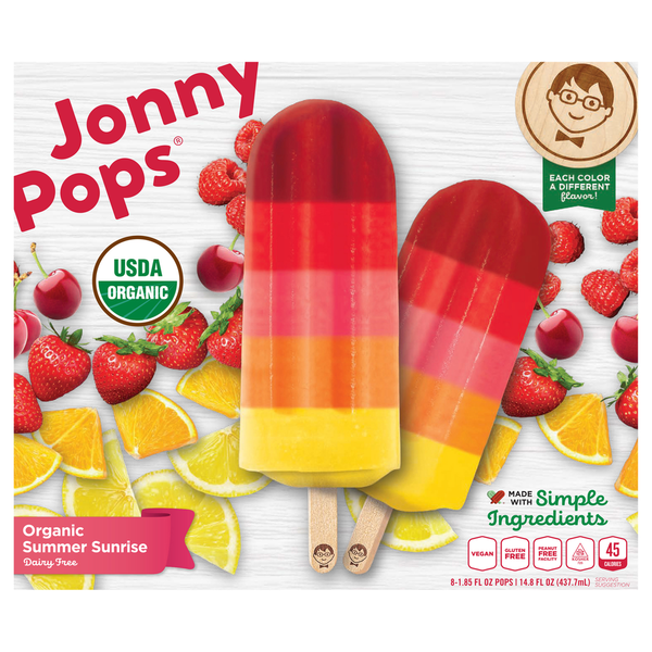 Frozen Dessert JonnyPops Pops, Dairy Free, Organic, Summer Sunrise hero