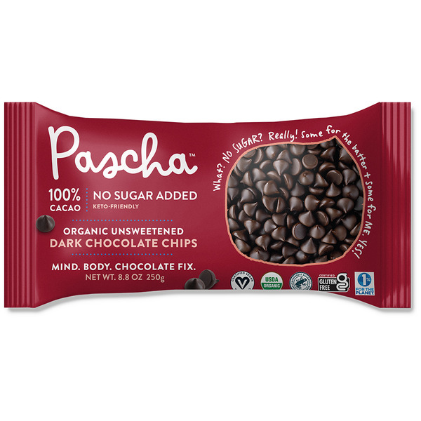 Baking Ingredients Pascha Dark Chocolate Chips, Vegan, Organic Unsweetened, 100% Cacao hero