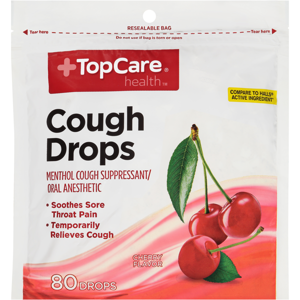 Cold, Flu & Allergy TopCare Menthol Cough Suppressant/Oral Anesthetic Cough Drops, Cherry hero