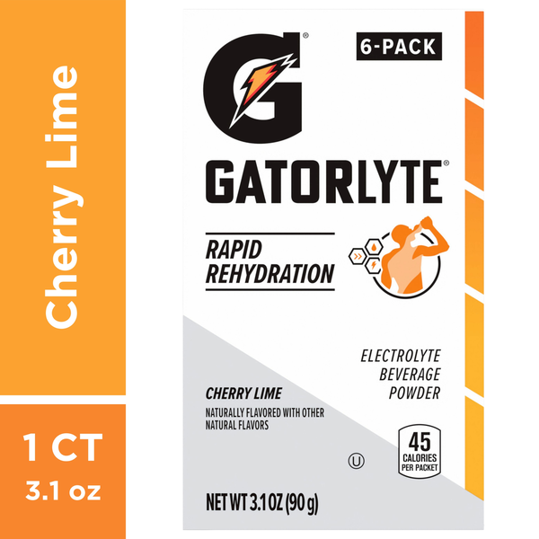 Cocoa & Drink Mixes Gatorlyte Electrolyte Beverage Powder, Cherry Lime, Rapid Rehydration, 6 Pack hero