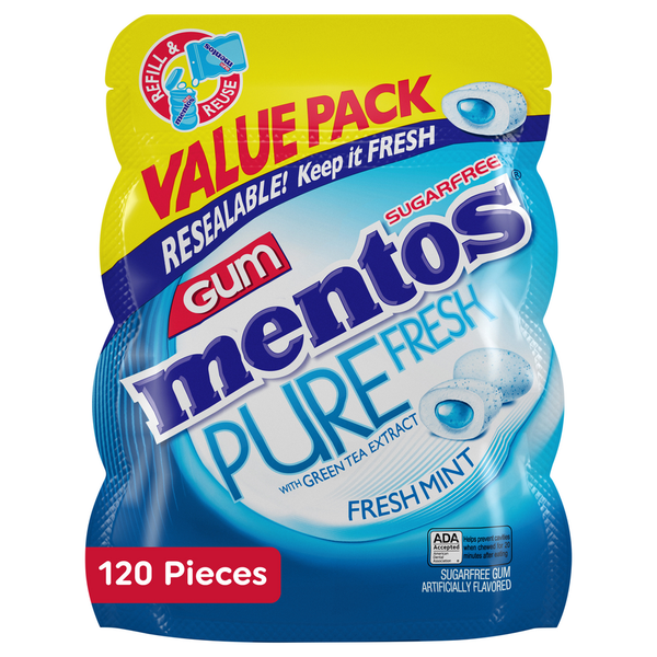 Mint & Gum Mentos Gum, Sugar Free, Fresh Mint, Pure Fresh, Value Pack hero