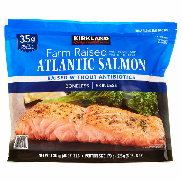 Frozen Meat & Seafood Kirkland Signature Kirkland Signature Farmed Atlantic Salmon, 6 oz - 8 oz Center-Cut Portion, 3 lbs hero