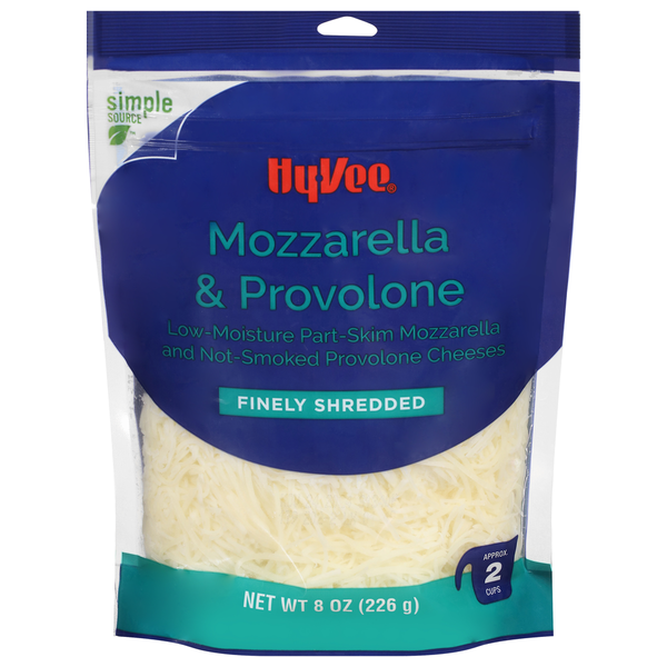 Packaged Cheese Hy-Vee Cheese, Mozzarella & Provolone, Finely Shredded hero