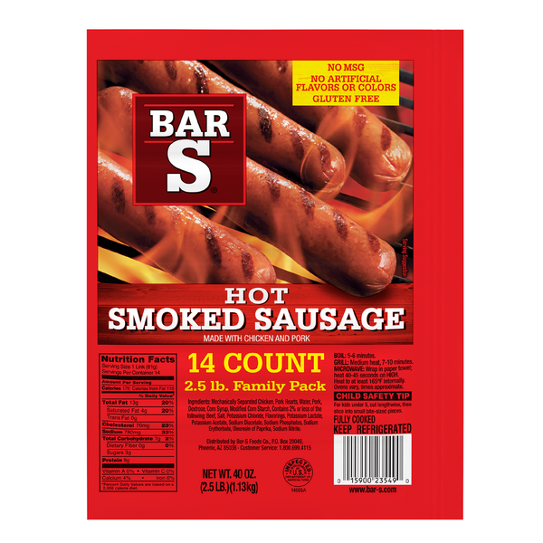 Hot Dogs, Bacon & Sausage Bar-S Hot Smoked Sausage hero