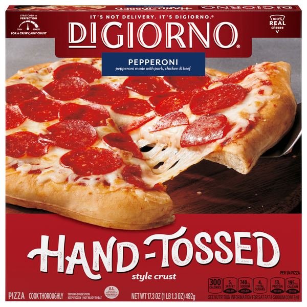 Frozen Pizza DiGiorno Pizza, Hand-Tossed Style Crust, Pepperoni hero