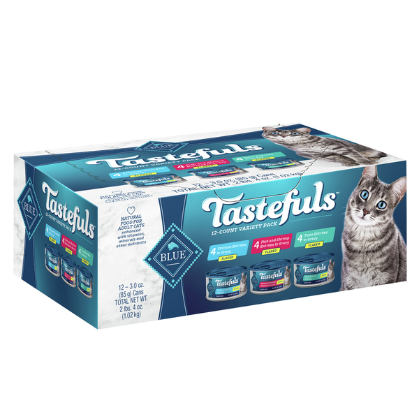 Cat Food Blue Buffalo Tastefuls Natural Flaked Wet Cat Food Variety Pack, Tuna, Chicken, Fish & Shrimp hero