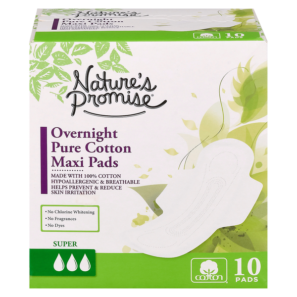 Feminine Care Nature's Promise Free From Overnight Pure Cotton Maxi Pads hero