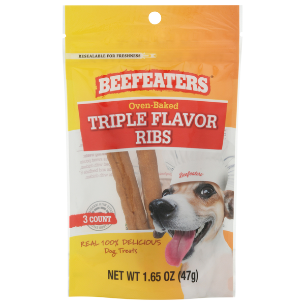 Dog Food & Care Beefeaters Dog Treats, Oven-Baked, Triple Flavor Ribs hero