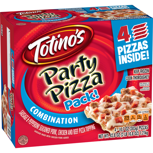 Frozen Pizza Totino's Party Pizza Combination Meat Thin Crust Frozen Pizza Four Pack hero