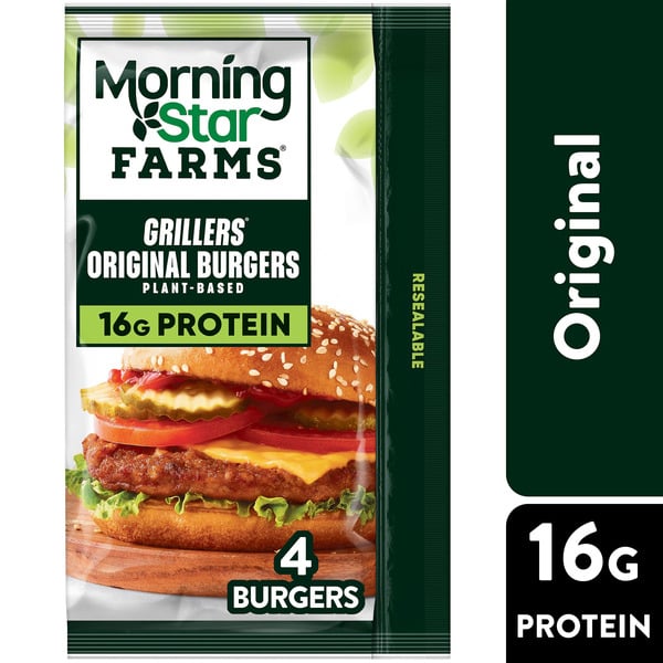 Frozen Vegan & Vegetarian Morning Star Farms Plant Based Veggie Burgers, Vegetarian Meat, Frozen Meal Starter hero