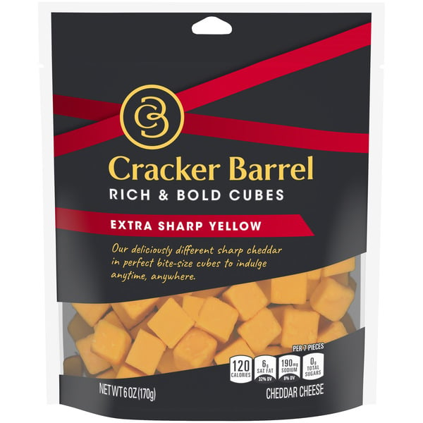 Packaged Cheese Cracker Barrel Rich & Bold Extra Sharp Yellow Cheddar Cheese Cubes, oz Bag hero