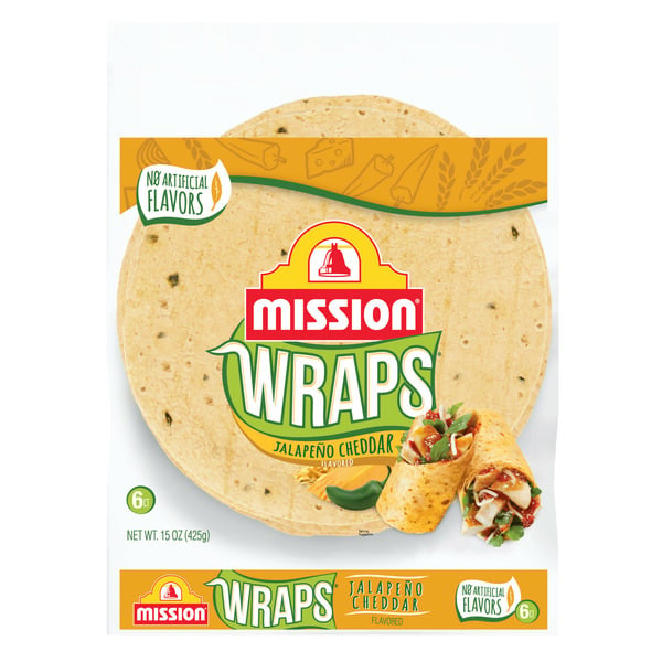 Misc. Bread, Rolls, & Buns Mission Wraps Jalapeño Cheddar Tortillas hero