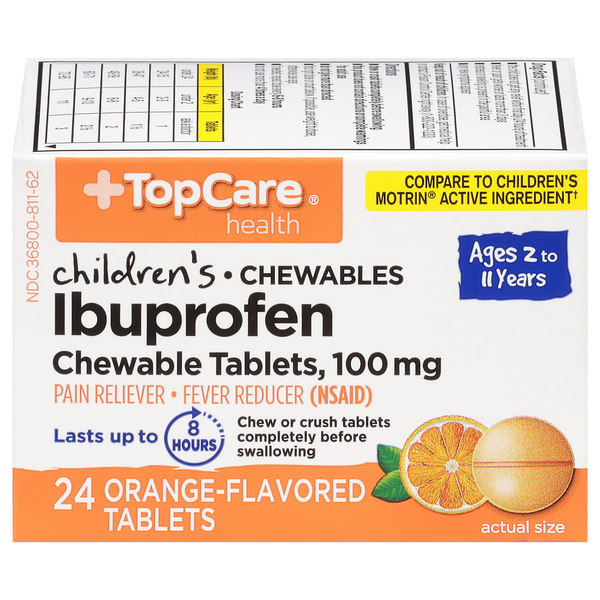 Muscles, Joints & Pain Relief TopCare Ibuprofen, Children's, 100 mg, Chewable Tablets, Orange-Flavored hero