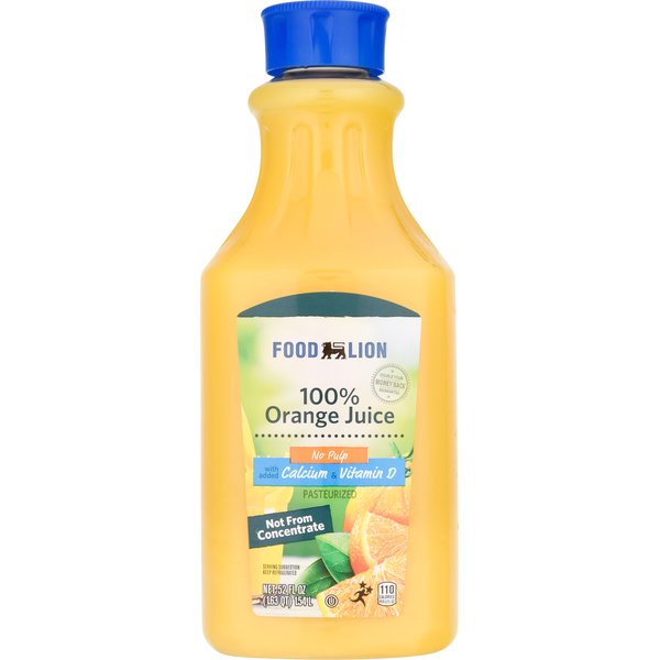 Refrigerated Juice, Coffee, & Tea Food Lion 100% Juice, Orange, No Pulp hero