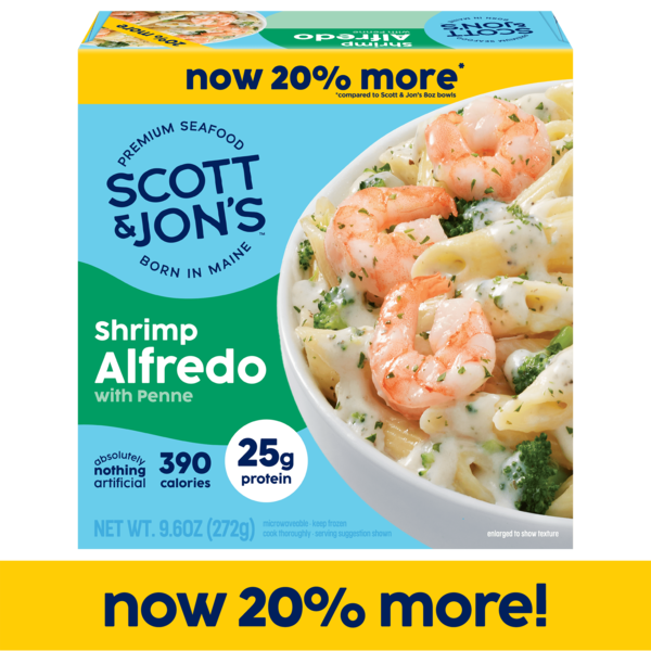 Frozen Meals Scott & Jon's Shrimp Alfredo Pasta Bowl, Frozen Meal hero