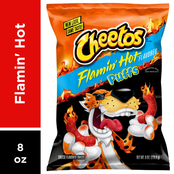 Chips & Pretzels Cheetos Puffs Cheese Flavored Snacks Flamin' Hot Flavored hero