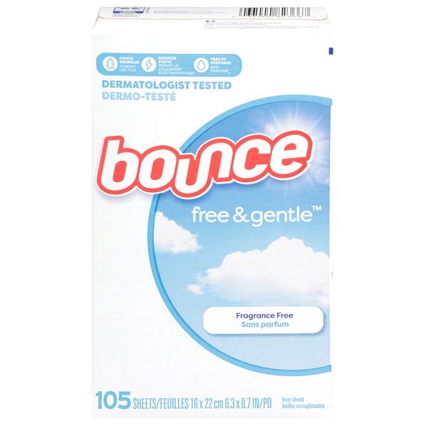 Laundry Bounce Dryer Sheets, Free & Gentle hero