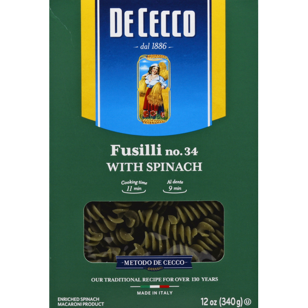 Dry Pasta De Cecco Fusilli with Spinach No. 34 hero