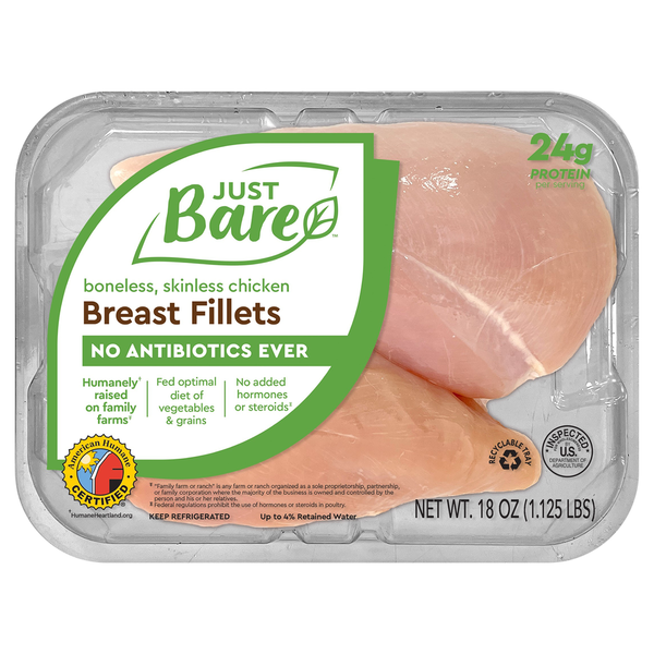 Packaged Poultry Just Bare Chicken Breast Fillets, Boneless, Skinless hero