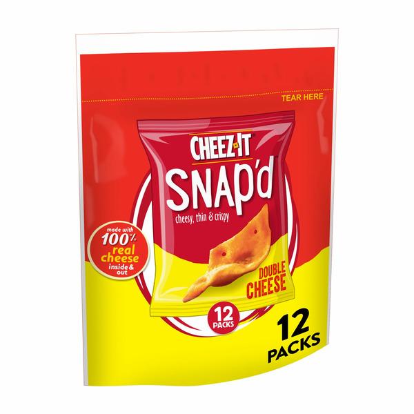 Chips & Pretzels Cheez-It Snap'd Cheese Cracker Chips, Thin Crisps, Lunch Snacks, Double Cheese hero