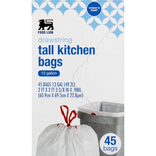 Trash Bags & Liners Food Lion Tall Kitchen Trash Bags Drawstring 13 Gallon hero