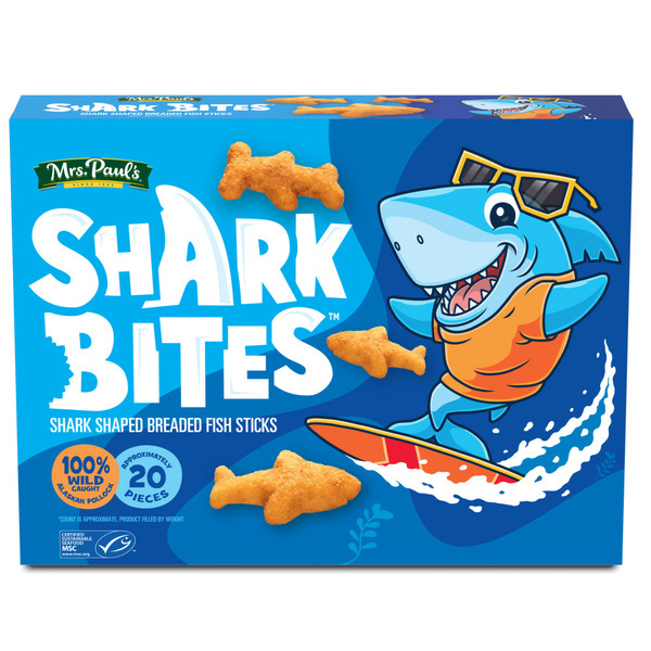 Mrs. Paul's Shark Bites, Shark Shaped Breaded Fish Sticks hero