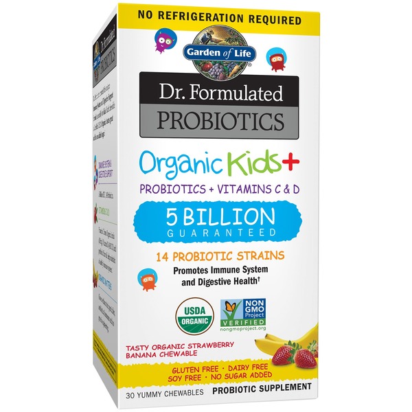 Children's Multivitamins Garden of Life Probiotics +Vitamins C & D, Chewables, Organic Kids +, Strawberry Banana hero