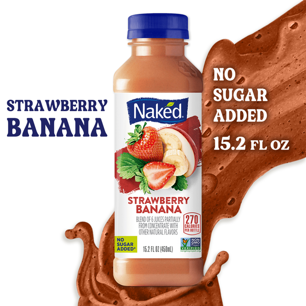 Juice & Nectars Naked Strawberry Banana Flavored 100% Fruit Smoothie Blend, 15.2 fl oz Bottle hero