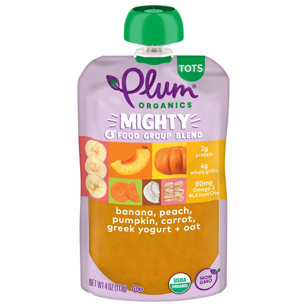 Baby Food & Formula Plum Organics Blends Banana, Peach, Pumpkin, Carrot, Greek Yogurt & Oat Tots Pouch hero