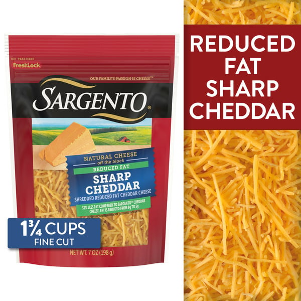 Packaged Cheese Sargento Shredded Reduced Fat Sharp Natural Cheddar Cheese hero