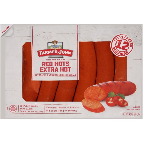 Hot Dogs, Bacon & Sausage Farmer John Red Hots Extra Hot Naturally Hardwood Smoked Sausage hero