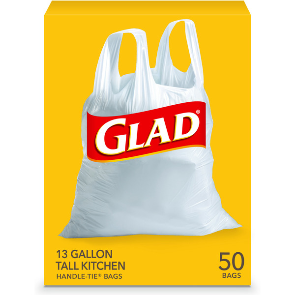 Trash Bags & Liners Glad Tall Kitchen Handle-Tie Trash Bags, 13 Gallon White Trash Bag hero