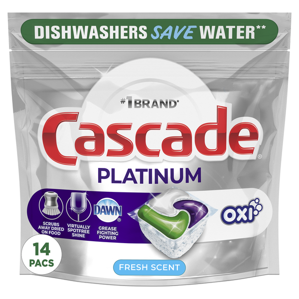 Dish Detergents Cascade Dishwasher Detergent Pods + Oxi, Fresh hero