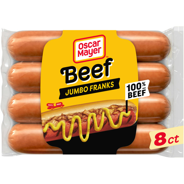 Hot Dogs, Bacon & Cold Sausage Oscar Mayer Jumbo Beef Beef Franks Hot Dogs hero