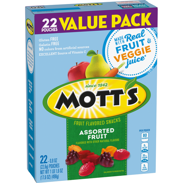 Fruit & Vegetable Snacks Mott’s Gluten Free Assorted Fruit Flavored Snacks Value Pack hero