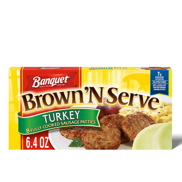 Frozen Breakfast Banquet Brown ‘N Serve Fully Cooked Turkey Sausage Patties hero