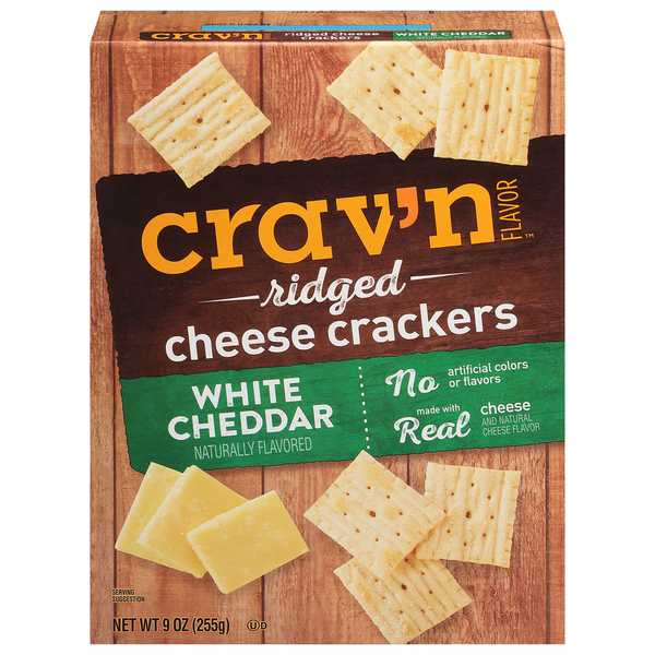 Crackers Crav'n Flavor Cheese Crackers, White Cheddar, Ridged hero