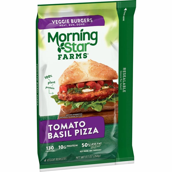 Frozen Meat & Seafood Morning Star Farms Veggie Burgers, Vegan Plant Based Protein, Frozen Meal, Tomato Basil Pizza hero