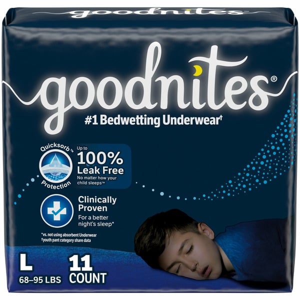 Goodnites Boys' Nighttime Bedwetting Underwear, Size Large (68-95 lbs) hero